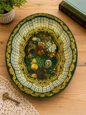 Vintage, Still Life, Tin Oval Tray Designed by Daher